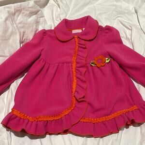 Kids Headquarters 5 hot pink fleece ruffled flower soft coat unlined guc